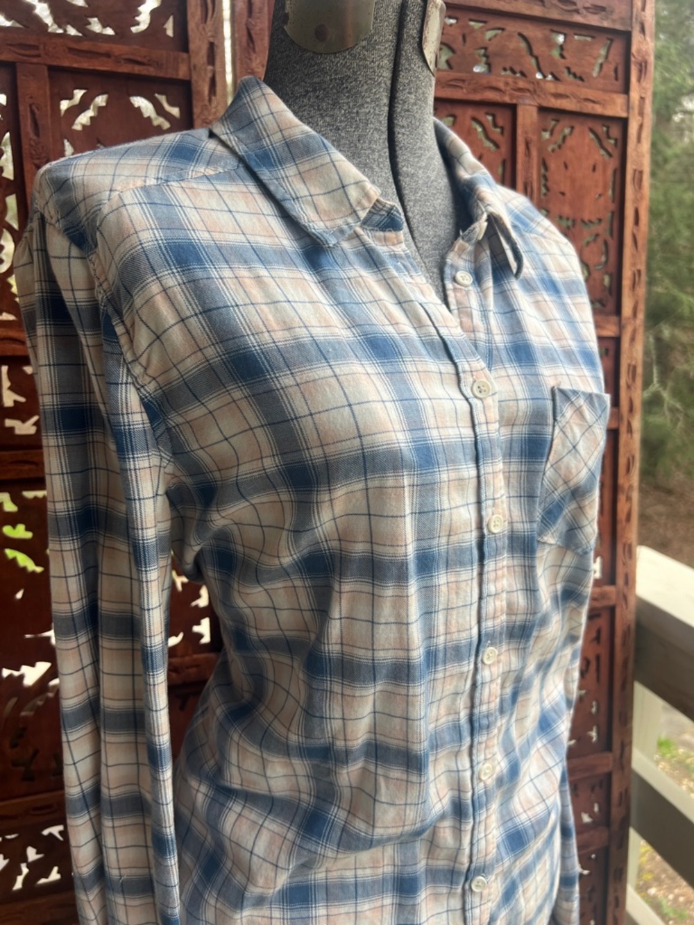 PAIGE Blue, Cream and Tan Plaid Shirt